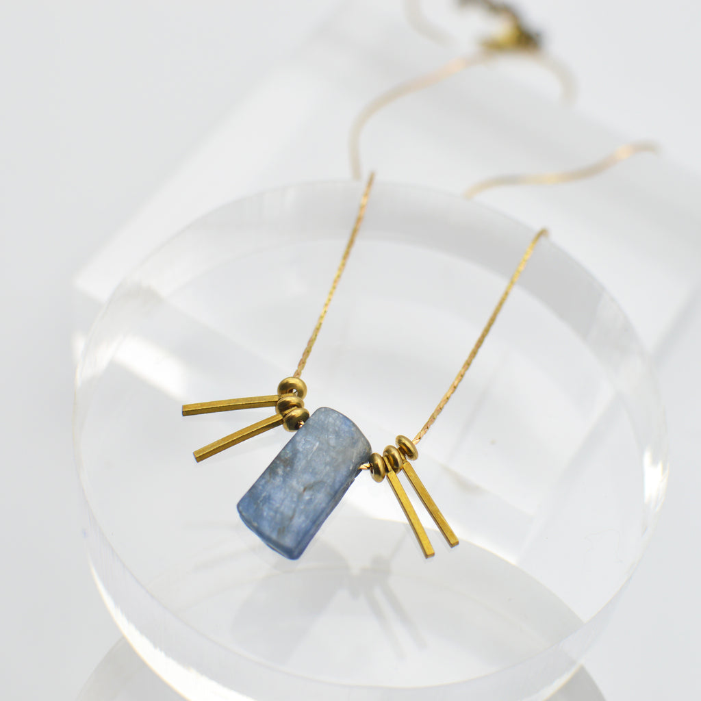 Blue Kyanite Necklace – With Black Tourmaline Chip – A Time for Karma